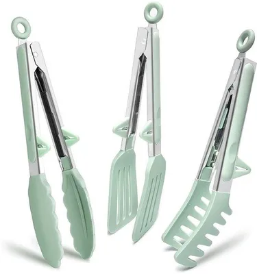 Obrázek produktu pro Ibenzoa® Multifunkční sada kuchyňských kleští, 3 kusů – nerezová ocel se silikonovými hroty, 23 cm, ideální pro vaření a grilování