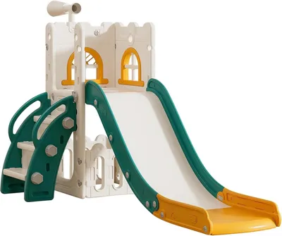 Image de Maisonnette multifonctionnelle 6-en-1 avec toboggan et panier de basket