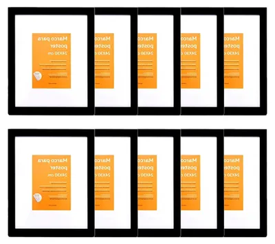 Produktbild von Set mit 10 schwarzen Bilderrahmen, A4 (21 x 29,7 cm) mit Passepartout, schwarzer Rahmen für Fotos, Poster, Urkunden,..