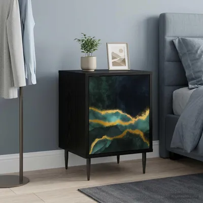 Image de vidaXL Table de chevet WIJHE, noire, imitation chêne, 36 x 33 x 51 cm
