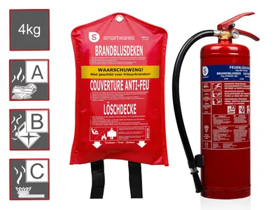 Produktbild von Set: Pulverfeuerlöscher Auto 4kg, Brandklasse ABC + Löschdecke, 100 x 100cm