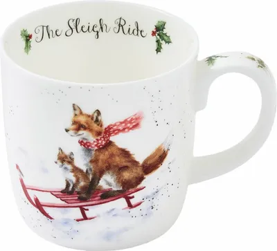 Produktbild von Wrendale Designs Porzellan-Becher Fuchs Schlittenfahrt
