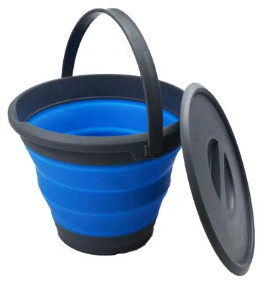 Faltbarer Eimer 5,5 l mit Deckel, Grau/Blau, rund, 25,5 cm Durchmesser