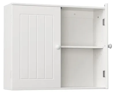 Image de Armoire de salle de bain suspendue, avec double porte et étagère réglable, de couleur blanche
