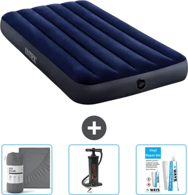 Obrázek produktu pro Nafukovací postel Intex - pro 1 osobu - 99 x 191 x 25 cm - modrá - včetně prostěradla - pumpy a opravné sady