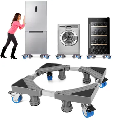 Image de Support pour machine à laver, avec 8 pieds et 4 roulettes, réglable de 41,5 à 65 cm, capacité jusqu'à 200 kg