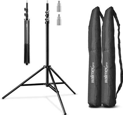 Zdjęcie produktu dla Walimex pro statyw oświetleniowy WT-806 zestaw 2 do 256 cm wysokości, statyw do lamp błyskowych z tłumieniem sprężynowym z adapterem 3/8" i torbami, statyw do lamp do 6 kg, statyw studyjny do lamp pierścieniowych, reflektorów, lamp błyskowych i wideo