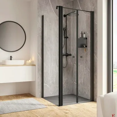 Produktbild von Duschtür mit Seitenwand und Pendeltür SCHULTE Garant 2.0 ExpressPlus 80 x 80 cm Profil schwarz Klarglas schmutzabweisend