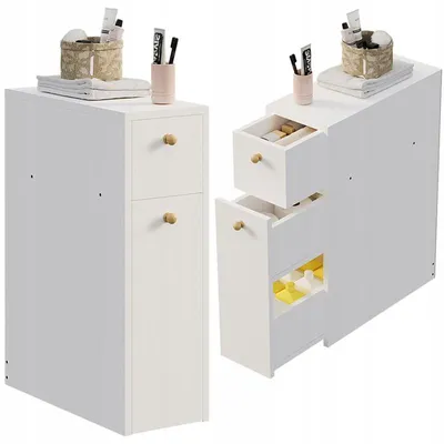 Produktbild von Schmaler Badezimmerschrank / Badezimmerkolonne – Weiss, Modern, Mit Schubladen Und Regalen