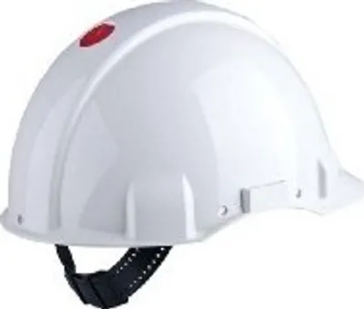 Produktbild von 3M™ Schutzhelm, Uvicator, Pinlock-Verschluss, nicht belüftet, dielektrisch 440 V, Kunststoffschweißband, Weiß, G3001CUV-VI