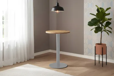 Produktbild von Bistrotisch rund 50 x 50 cm Mangoholz massiv Säulengestell-rund silber EMILIO