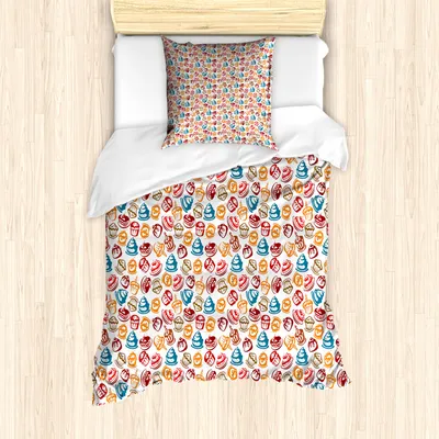 Produktbild von ABAKUHAUS Kulinarisch Mantele, Cupcakes Kuchen Cremes, Milbensicher Allergiker geeignet mit Kissenbezügen, 135 cm x 200 cm - 80 x 80 cm, Petrol Blue Ginger