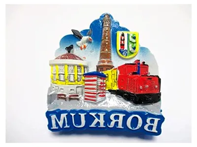 Produktbild von Borkum Magnet Leuchtturm Eisenbahn Poly Glanzlack Souvenir Deutschland