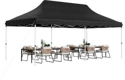 Produktbild von GOPLUS Pavillon 3x6m, Faltpavillon Pop up Pavillon wasserdicht stabil, Gartenpavillon höhenverstellbar mit Tragetasche, Partyzelt Gartenzelt Sonnenschutz für Outdoor Party Festival Hochzeit (Schwarz)