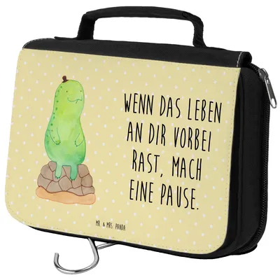 Produktbild von Mr. & Mrs. Panda Kosmetiktasche Schildkröte Pause - Gelb Pastell - Geschenk, Kulturbeutel, Achtsam, Waschtasche, Panzer, Schminktasche, kosmetiktäschchen, badtasche