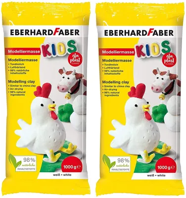 Produktbild von 2x Eberhard Faber 570102 - EFAPlast Kids Modelliermasse in weiß, Inhalt 1 kg, lufthärtend, tonähnlich, kreatives Bastelvergnügen für kleine und große Künstler