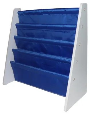 Kinderbücherregal 4 Ebenen Blau, Stoff-Schlaufen, 67x27x60 cm