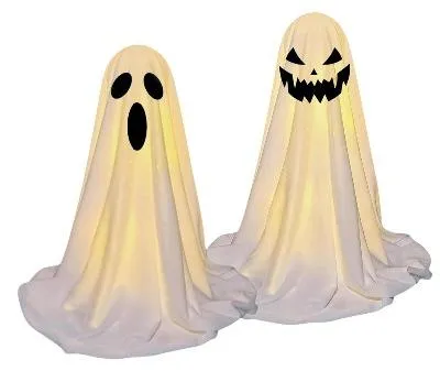 Image de Lot de 2 fantômes d'Halloween lumineux à LED, sur pied, télécommandés, pour la décoration