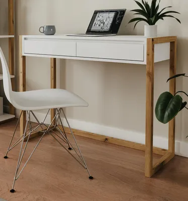 Produktbild von Schreibtisch "Malta" in weiß und Artisan Eiche 100 cm