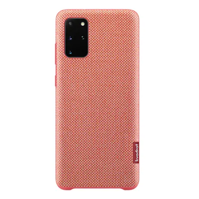 A red Samsung phone case with a textured pattern is shown against a white background.