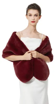 Produktbild von Kunstpelz Stola Damen Warm Brautjacke Festlich Abendkleid Burgunderrot