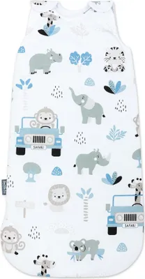 Produktbild von Baby Schlafsack Innenschlafsack für Neugeborene und Kleinkinder - aus 100% Baumwolle - ToG 2.5 - - Ganzjährig Babyschlafsack für Sommer & Winter - Anpassbar 60/75 cm 0/6 -6/12 - Safari