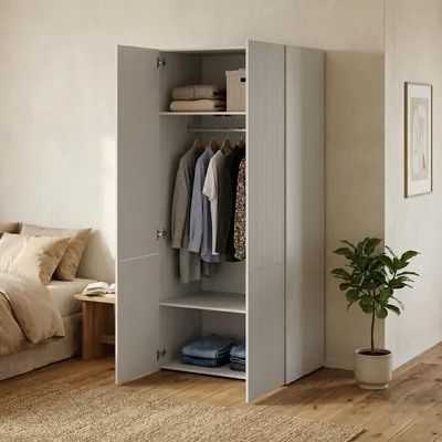 Image de Caiazzo - Armoire 2 Portes, 90x199h cm Blanc, Porte-manteaux