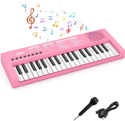 Image de Piano à clavier rose pour enfants, 37 touches, 8 rythmes, USB et piles