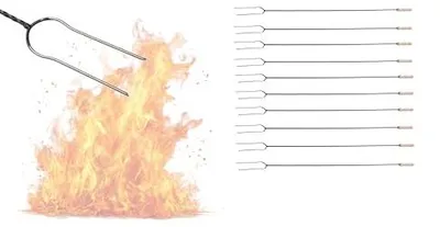 Produktbild von Aqbau 10er Set Grillspieße 130 cm mit Edelstahl-Doppelspitze, Lagerfeuer Spieße aus schwarzem Stahl mit Holzgriff, langes Grillbesteck Set für