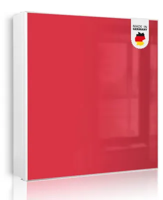 Produktbild von banjado Schlüsselkasten aus Metall, 30x30cm groß mit 32 Haken, als Magnettafel nutzbar, Korpus weiß, Anschlag links, Feuerrot [SKGW2-0012]