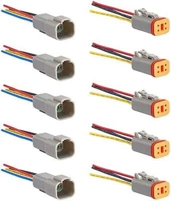 Produktbild von Stecker Set, 5 Sets Männlich und Weiblich Auto Wasserdichter Elektrischer Steckverbinder Kabelverbinder Stecker 4-polig mit 15cm 16AWG Kabel, DT Serie Kabelstecker für Auto, Grau
