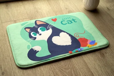 Produktbild von Badteppich Saugfähige - Badezimmer Teppich - Rutschfester Badvorleger Badematte - 75x45 cm - Katze Tiere
