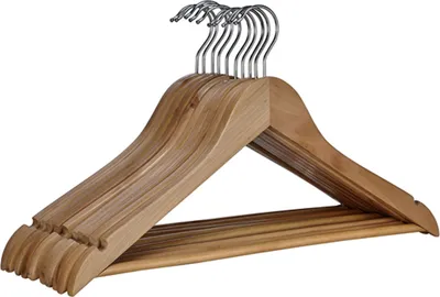 Produktbild von Holz Kleiderbügel mit Hosenstange - 50 Stück / natur - Garderoben Holzbügel