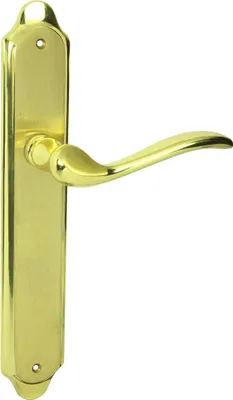 Produktbild von DOMINO Türgriff Blind Drückergarnitur | Langschildgarnitur | Türklinke für Zimmertür, Bürotür, Kellertür & Innentür | L-Form | Türbeschläge aus Messing |Gold Türdrückergarnitur | TULUZA M1/M2