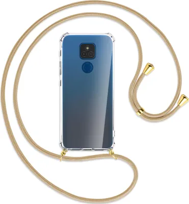 Produktbild von Handykette Backcover-Schutzhülle mit Band (Metall goldfarben) für Motorola Moto E7 Plus - broken white