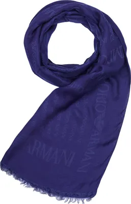 Produktbild von Armani Herren Schal Klassisch Blau mit dezentem Markenschriftzug und Fransen