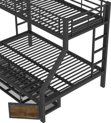 Immagine prodotto di letto a castello okwish 90/140x200 struttura letto per bambini senza materasso con telaio in ferro e scarpiera integrata, letto matrimoniale con sponde di sicurezza e scaletta, nero