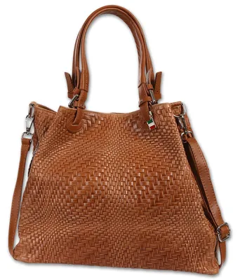 Image de Sac à main pour femme Florence en cuir véritable marron, motif tressé D2OTF163C