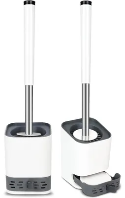 Productafbeelding van Toiletborstelset van siliconen, 2 stuks met houder, voor wandmontage, staand, wit/grijs, inclusief pincet