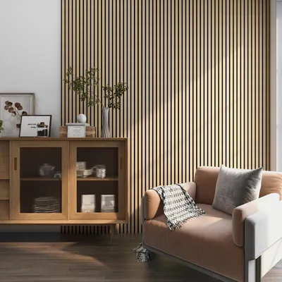 Image de 3D panneau mural acoustique set de 8 'Vang' 5,76 m² imitation chêne, clair