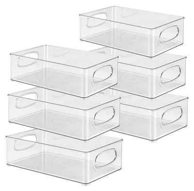 Image de Boîtes de rangement empilables - Ensemble d'organisateurs de tiroirs, pack de 6, avec 2 tailles différentes (2 x 3). En plastique transparent, avec poignées. Idéales pour la salle de bain, la cuisine et le placard