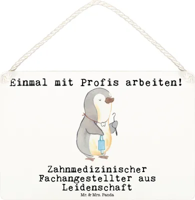 Produktbild von Mr. & Mrs. Panda Schild Zahnmedizinischer Fachangestellter Leidenschaft DIN A6 - Weiß - Geschenk, holzbild, Türschild, Holzschild, Dekoschild, Wandbild Holz