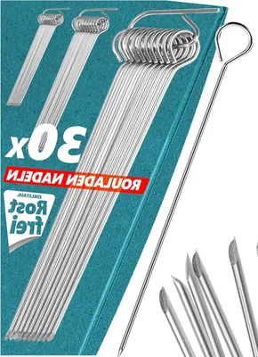 Productafbeelding van Set van 30 Rouladenaalden van Roestvrij Staal - 10 cm Rouladespiesen met praktische opbergclip