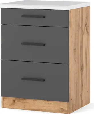 Zdjęcie produktu dla Szafka Kuchenna Stojąca Z Blatem 3 Szuflady Blande 60Cm Wotan Szary Mat