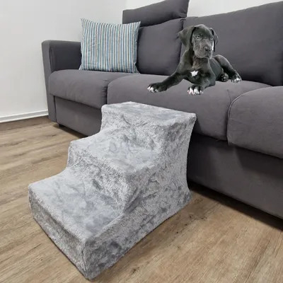 Produktbild von Hundetreppe für Sofa, Bett, 3 Stufen waschbarer Plüschbezug niedrige Stufenhöhe Anthrazit