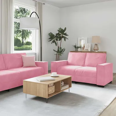 Productafbeelding van Maison Exclusive - 3-delige bankset met kussens, roze fluweel