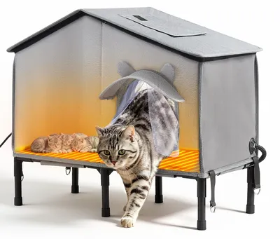 Produktbild von VEVOR Katzenhaus 34 W Katzenhöhle mit Heizmatte 600x310x580 mm Isoliert, Katzenmöbel für Outdoor Winterfest, Platz für 2-3 Katzen, mit Erhöhtem Ständer, Doppeltür & Sichtschutzvorhang, 35–45 °C