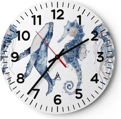 Produktbild von Wanduhr - Rund - Glasuhr - Tiere Marine Kinder - 30x30cm - Schleichendes Uhrwerk - Lautlos - zum Aufhängen bereit - Dekoration Modern - Wanddekoration aus Glas - C4AR30x30-4262
