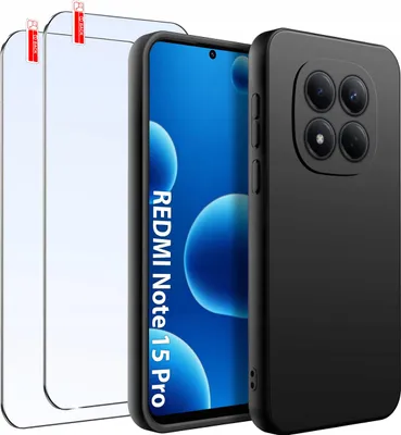 Zdjęcie produktu dla Etui do Xiaomi Redmi Note 15 Pro 4G Matowe Czarne Silikon Slim 2 SZT SZKŁO