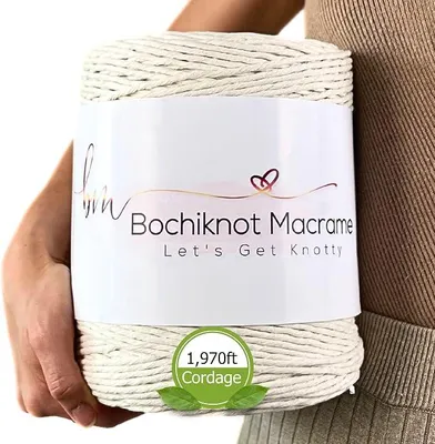 Imagen del producto de Cuerda de macramé, 3 mm x 600 m, de un solo hilo, cordón de algodón para colgar y manualidades, en colores naturales